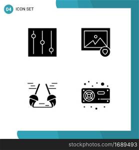 4 Thematic Vector Solid Glyphs and Editable Symbols of tools, fan, photo, cleaning, radiator Editable Vector Design Elements