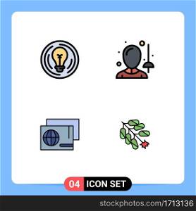 4 Universal Filledline Flat Color Signs Symbols of bulb, identity, creative, fencing, passport Editable Vector Design Elements