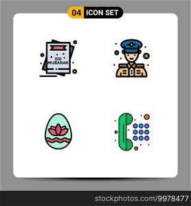 4 Universal Filledline Flat Color Signs Symbols of card, egg, mubarak, man, holidays Editable Vector Design Elements