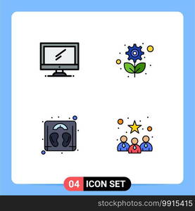 4 Universal Filledline Flat Color Signs Symbols of computer, weight, imac, sustainable, machine Editable Vector Design Elements