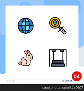 4 Universal Filledline Flat Color Signs Symbols of globe, rabbit, map, navigation, childhood Editable Vector Design Elements