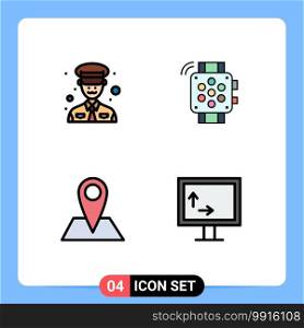 4 Universal Filledline Flat Color Signs Symbols of man, map, watch, education, height Editable Vector Design Elements