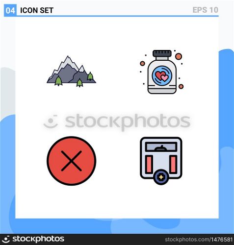 4 Universal Filledline Flat Color Signs Symbols of mountain, circle, nature, cookies, hide Editable Vector Design Elements