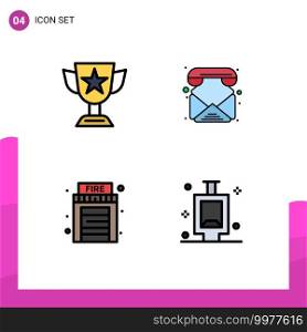 4 Universal Filledline Flat Colors Set for Web and Mobile Applications achievement, fire, prize, email, house Editable Vector Design Elements