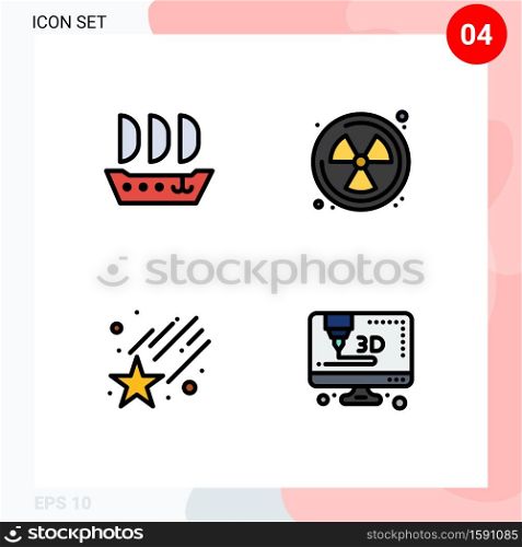 4 Universal Filledline Flat Colors Set for Web and Mobile Applications argosy, printer, nuclear, falling, 81 Editable Vector Design Elements