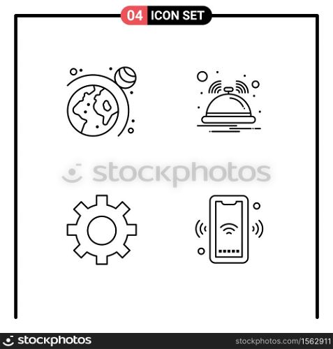 4 Universal Filledline Flat Colors Set for Web and Mobile Applications astronomy, interface, bell, service, phone Editable Vector Design Elements