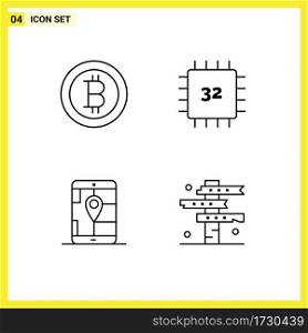 4 Universal Filledline Flat Colors Set for Web and Mobile Applications bitcoin, location, computers, hardware, cowboy Editable Vector Design Elements