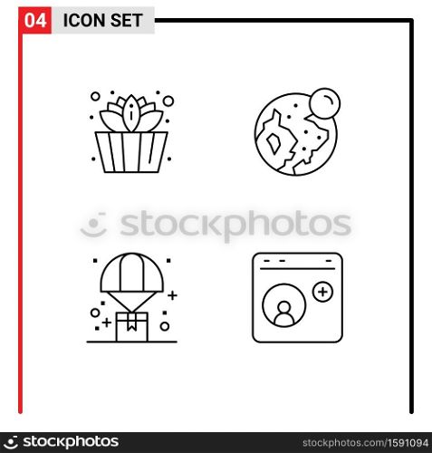4 Universal Filledline Flat Colors Set for Web and Mobile Applications bucket, logistic, earth, moon, shopping Editable Vector Design Elements