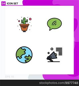 4 Universal Filledline Flat Colors Set for Web and Mobile Applications cactus, education, flower pot, chating, advertising Editable Vector Design Elements