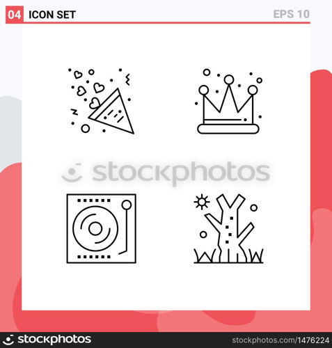 4 Universal Filledline Flat Colors Set for Web and Mobile Applications celebration, music, love, king, vinyl Editable Vector Design Elements