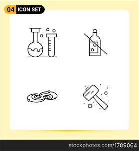 4 Universal Filledline Flat Colors Set for Web and Mobile Applications chemistry, galaxy, laboratory, bottle forbidden, planets Editable Vector Design Elements