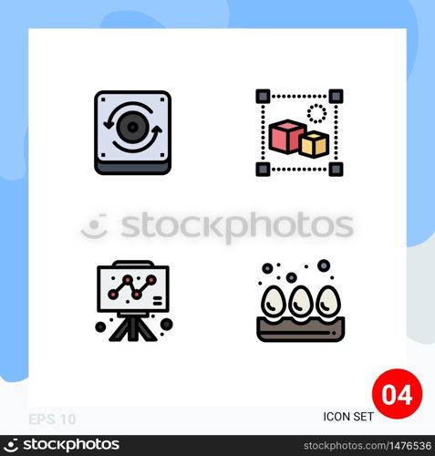 4 Universal Filledline Flat Colors Set for Web and Mobile Applications computing, chart, design, box, breakfast Editable Vector Design Elements