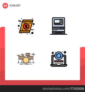 4 Universal Filledline Flat Colors Set for Web and Mobile Applications coupon, drum, shopping, machine, instrument Editable Vector Design Elements