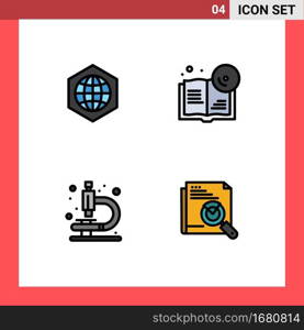 4 Universal Filledline Flat Colors Set for Web and Mobile Applications earth, microscope, internet, education, page Editable Vector Design Elements