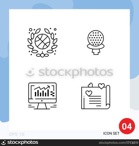 4 Universal Filledline Flat Colors Set for Web and Mobile Applications team, business, golf, hotel, love letter Editable Vector Design Elements