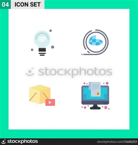 4 Universal Flat Icon Signs Symbols of bulb, terra, iot, environment, media Editable Vector Design Elements