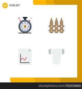 4 Universal Flat Icon Signs Symbols of clock, graph, fence, spring, briefs Editable Vector Design Elements