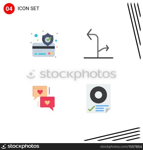 4 Universal Flat Icon Signs Symbols of credit card, heart, arrows, traffic, check Editable Vector Design Elements