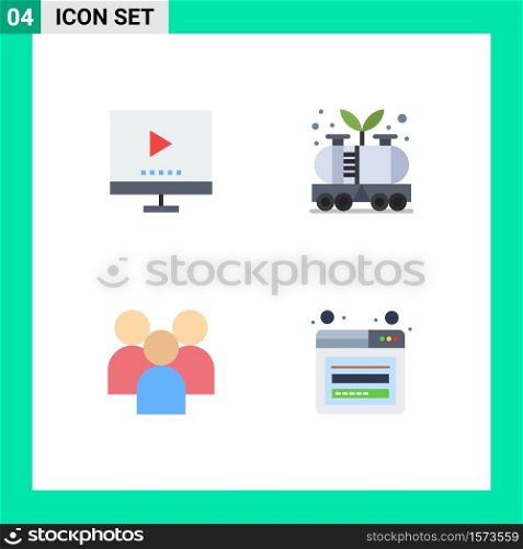 4 Universal Flat Icon Signs Symbols of devices, tank, tv, industry, group Editable Vector Design Elements