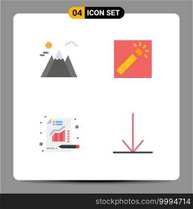 4 Universal Flat Icon Signs Symbols of landscape, report, photo, retouch, arrow Editable Vector Design Elements