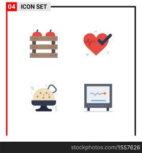 4 Universal Flat Icons Set for Web and Mobile Applications apple, food fast food, food, heart, cardiology Editable Vector Design Elements
