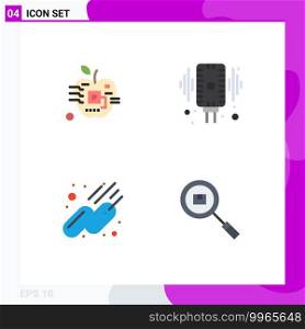 4 Universal Flat Icons Set for Web and Mobile Applications apple, sound, digital, record, space Editable Vector Design Elements