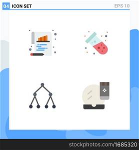 4 Universal Flat Icons Set for Web and Mobile Applications bar, social, paper, tube, face base Editable Vector Design Elements
