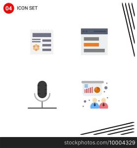 4 Universal Flat Icons Set for Web and Mobile Applications basic, broadcast, document, interface, microphone Editable Vector Design Elements