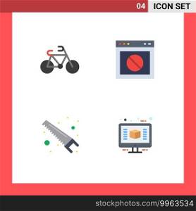 4 Universal Flat Icons Set for Web and Mobile Applications bicycle, saw, app, web, cutter Editable Vector Design Elements