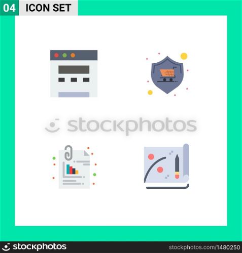 4 Universal Flat Icons Set for Web and Mobile Applications browser, files, shop, warranty, pin Editable Vector Design Elements
