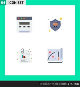 4 Universal Flat Icons Set for Web and Mobile Applications browser, files, shop, warranty, pin Editable Vector Design Elements