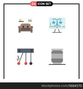 4 Universal Flat Icons Set for Web and Mobile Applications chair, movement, living, computer, space Editable Vector Design Elements