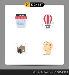 4 Universal Flat Icons Set for Web and Mobile Applications cinema, weather, theater, parachute, brain Editable Vector Design Elements