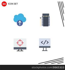 4 Universal Flat Icons Set for Web and Mobile Applications cloud, seo, matches, bonfire, targeting Editable Vector Design Elements