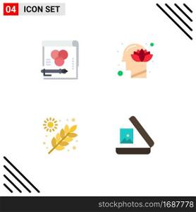 4 Universal Flat Icons Set for Web and Mobile Applications color, mind, pen, head, farming Editable Vector Design Elements