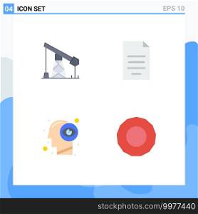 4 Universal Flat Icons Set for Web and Mobile Applications construction, human, gass, file, vision Editable Vector Design Elements