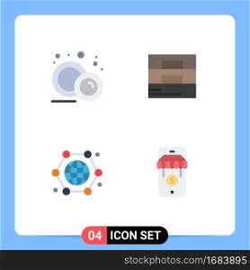 4 Universal Flat Icons Set for Web and Mobile Applications crockery, connection, plate, man, internet Editable Vector Design Elements