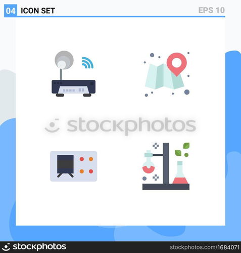 4 Universal Flat Icons Set for Web and Mobile Applications device, transport, technology, map, flask Editable Vector Design Elements