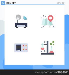 4 Universal Flat Icons Set for Web and Mobile Applications device, transport, technology, map, flask Editable Vector Design Elements