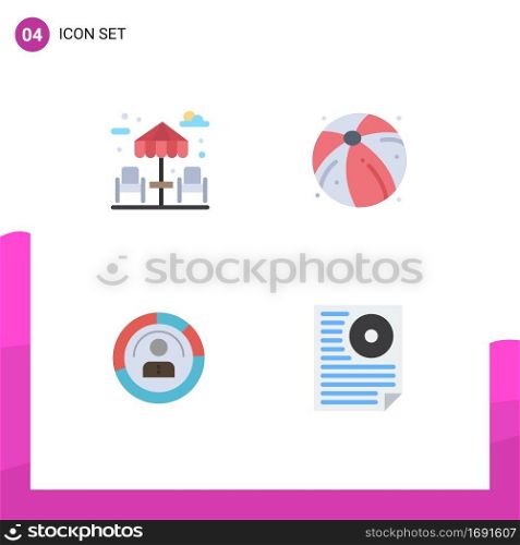 4 Universal Flat Icons Set for Web and Mobile Applications dinner, people, ball, diagram, profile Editable Vector Design Elements
