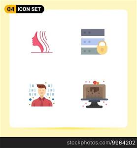 4 Universal Flat Icons Set for Web and Mobile Applications female, programmer, face, internet security, baking Editable Vector Design Elements