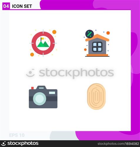 4 Universal Flat Icons Set for Web and Mobile Applications focus, photography, discount, property, fingerprint Editable Vector Design Elements