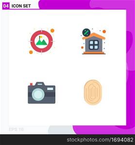 4 Universal Flat Icons Set for Web and Mobile Applications focus, photography, discount, property, fingerprint Editable Vector Design Elements