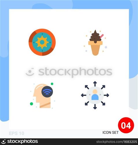 4 Universal Flat Icons Set for Web and Mobile Applications gear, connect, engine, food, mind Editable Vector Design Elements