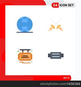 4 Universal Flat Icons Set for Web and Mobile Applications globe, real, world, sport, accessories Editable Vector Design Elements
