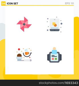 4 Universal Flat Icons Set for Web and Mobile Applications spring, measuring spoon, design, creative, hand watch Editable Vector Design Elements
