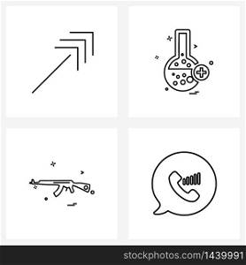 4 Universal Icons Pixel Perfect Symbols of arrow, military, right top, flask, machine gun Vector Illustration