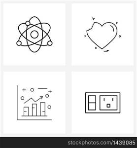 4 Universal Icons Pixel Perfect Symbols of atom, physics, valentine, line Vector Illustration