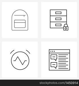 4 Universal Icons Pixel Perfect Symbols of backpack, clock, knapsack, cupboard, beat Vector Illustration