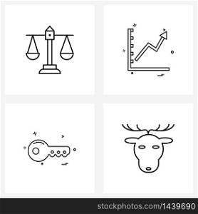 4 Universal Icons Pixel Perfect Symbols of balance scale, security, law, graph, animal Vector Illustration